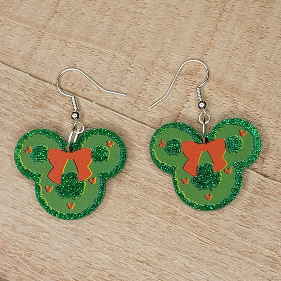 Jewelry - Acrylic Mickey Christmas Wreath Dangle Earrings